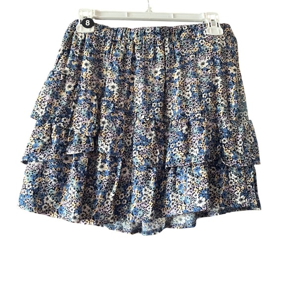 Kirious Los Angeles Floral Mini Skirt Ruffle Tiered Elastic‎ Waist Blue Size S - Picture 4 of 9